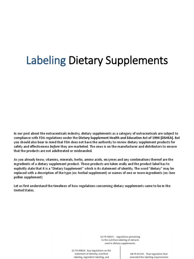 Labeling Dietary Supplements PDF Nutraceutical Dietary Supplements
