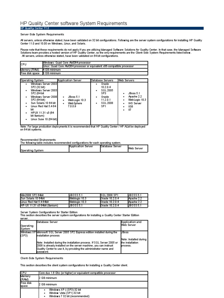 HP Quality Center System Requirements | PDF | 64 Bit Computing ...