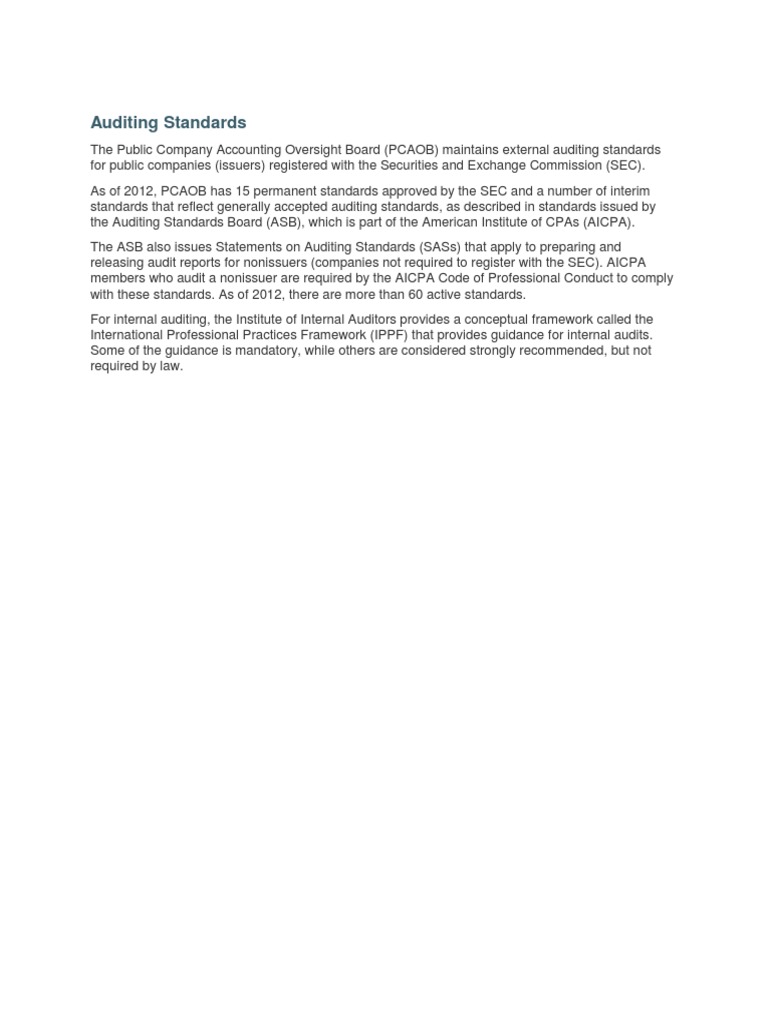 PCAOB and AICPA Auditing Standards Overview | PDF