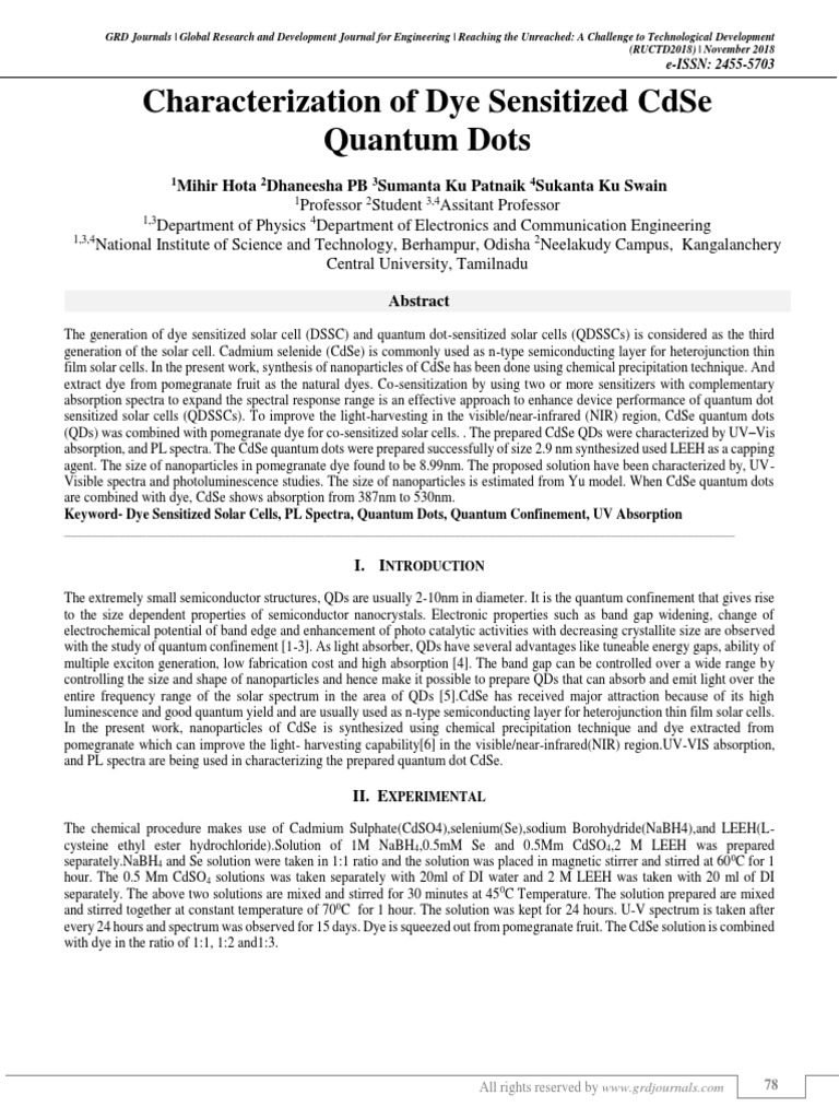 Pomegranate Dye in CdSe Quantum Dots | PDF | Solar Cell | Condensed ...