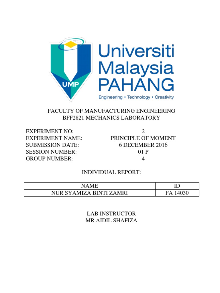 Lab2 Principle Of Moment Pdf Pdf Torque Lever