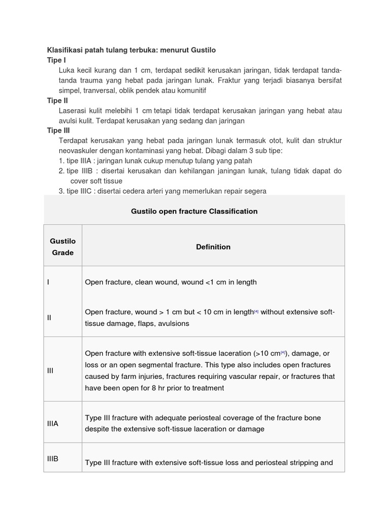 Klasifikasi Fraktur Terbuka Gustilo | PDF | Nyeri | Traumatologi