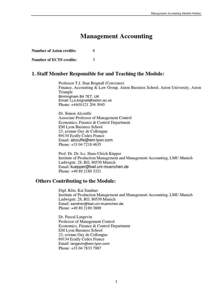 Management Accounting | PDF | Lecture | Management Accounting