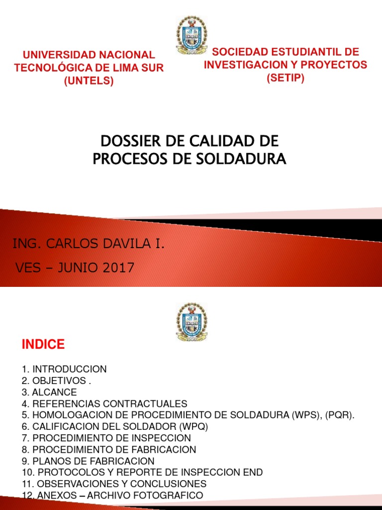 Dossier de Calidad en Procesos de Soldadura Soldadura Materiales