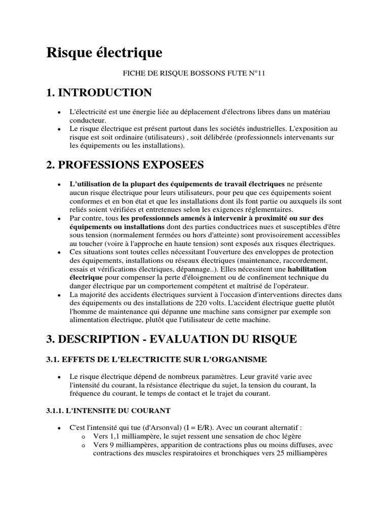 Évaluation et prévention des risques électriques | PDF | Électricité ...