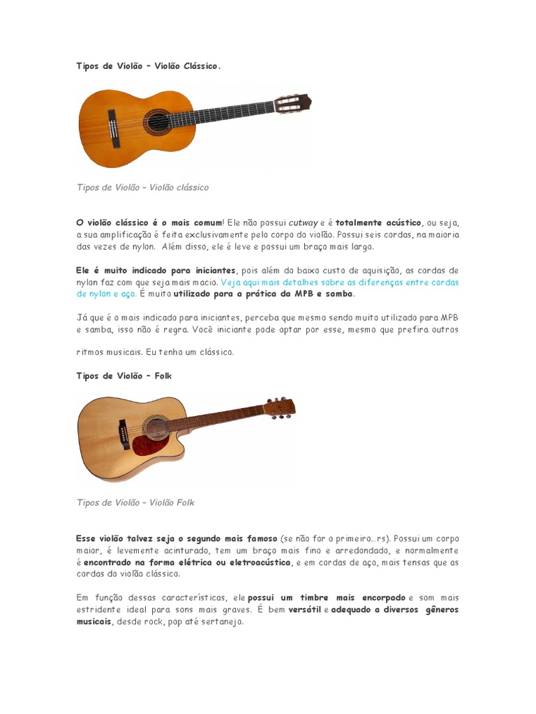 Tipos de Violão e Suas Características | PDF | Violão clássico ...