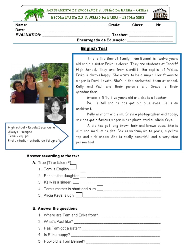 name old grandmother for english Inglês ano 5º  Teste