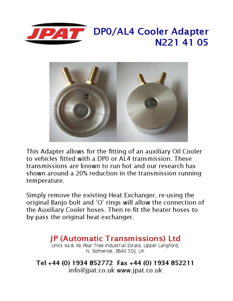 DP0/AL4 Transmission Cooler Adapter | PDF