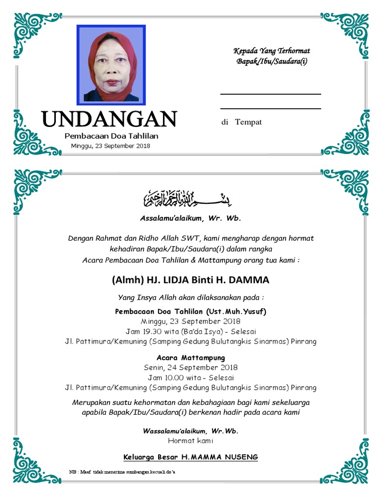 Undangan Yasinan Mama Ajie