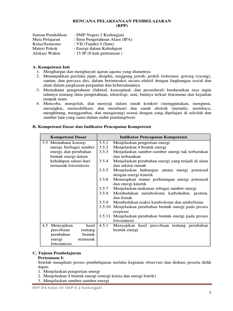 1 Rpp Kd 3 5 Energi Dalam Kehidupan