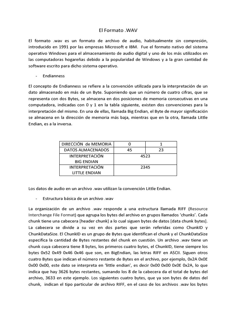 Estructura y características del formato .WAV | PDF | Byte ...