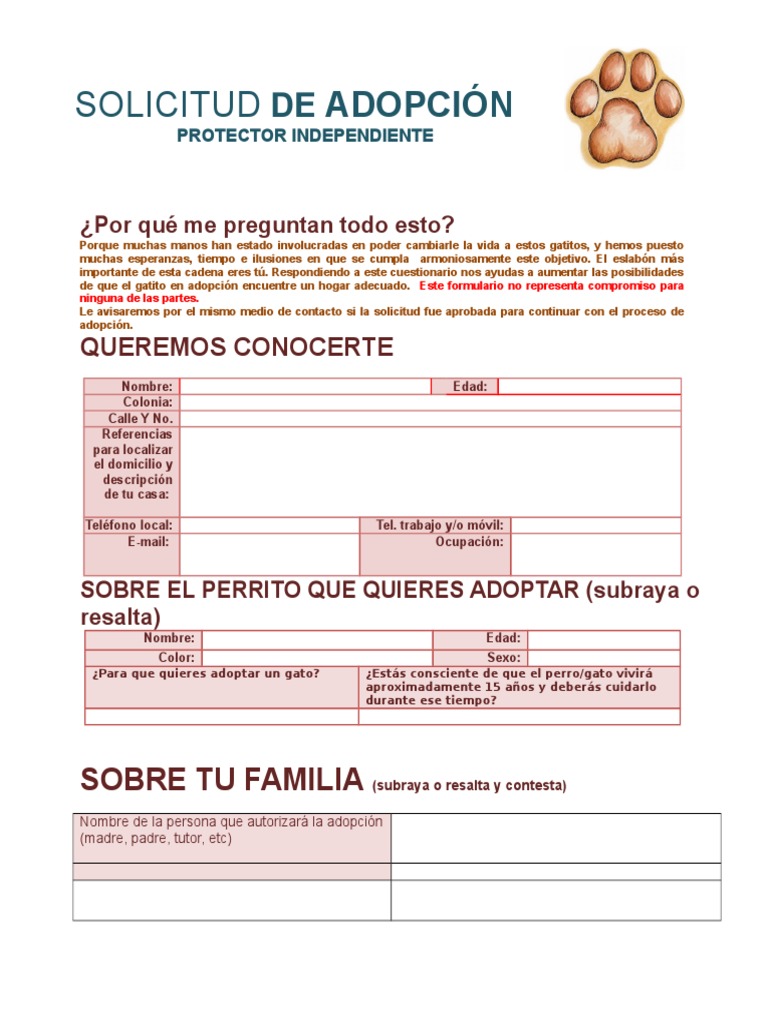 Formato De Solicitud De Adopcion De Gatos Pdf Adopcion Gatos