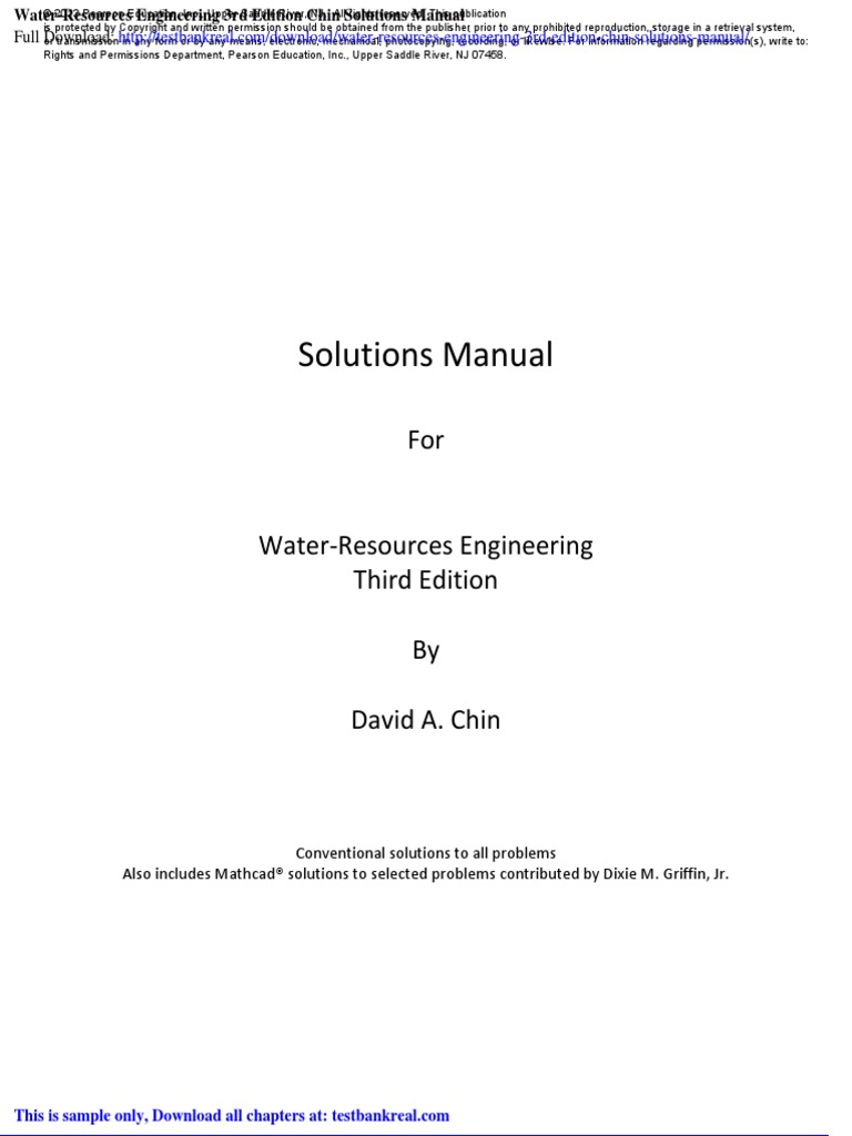 Water Resources Engineering 3rd Edition Chin Solutions Manual | PDF ...