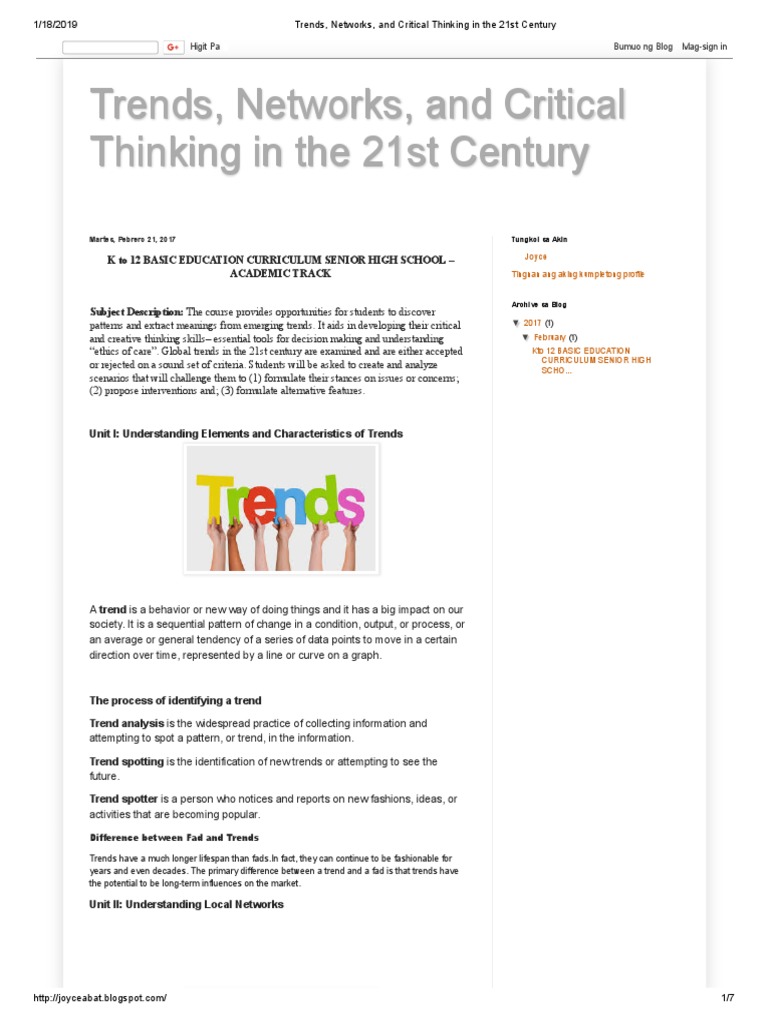 reflection about megatrends and critical thinking in the 21st century