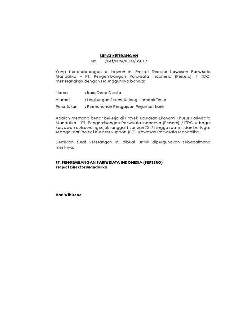 Surat Keterangan Kerja Alamat Baru