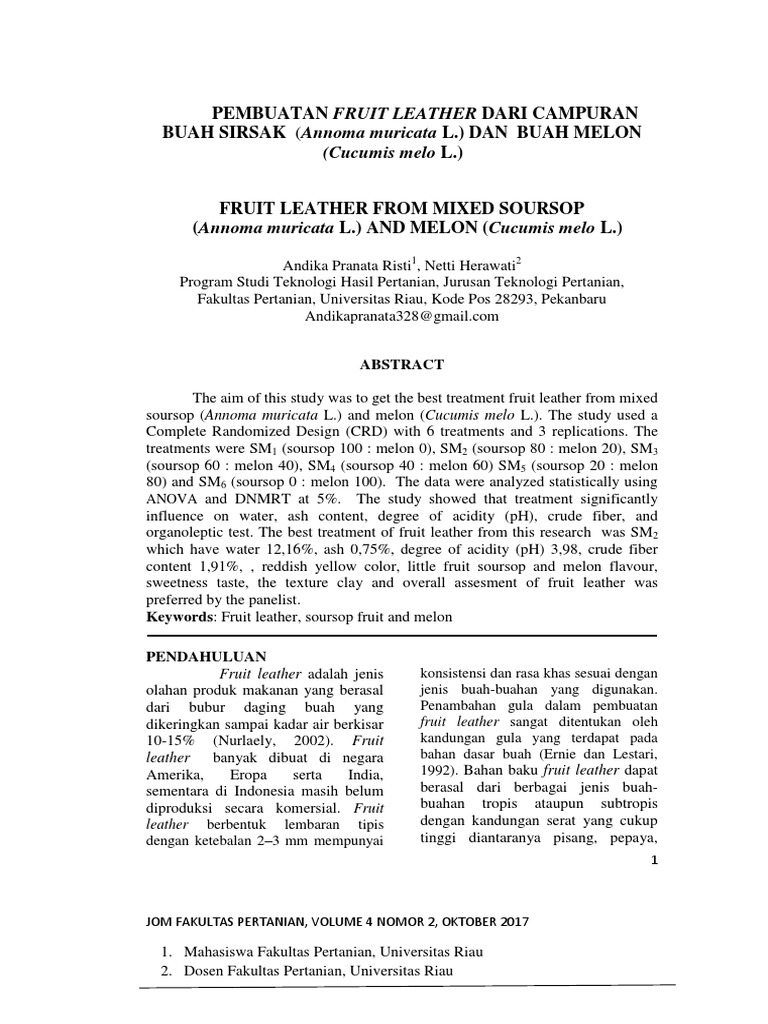 Pembuatan Fruit Leather Dari Campuran Bu PDF