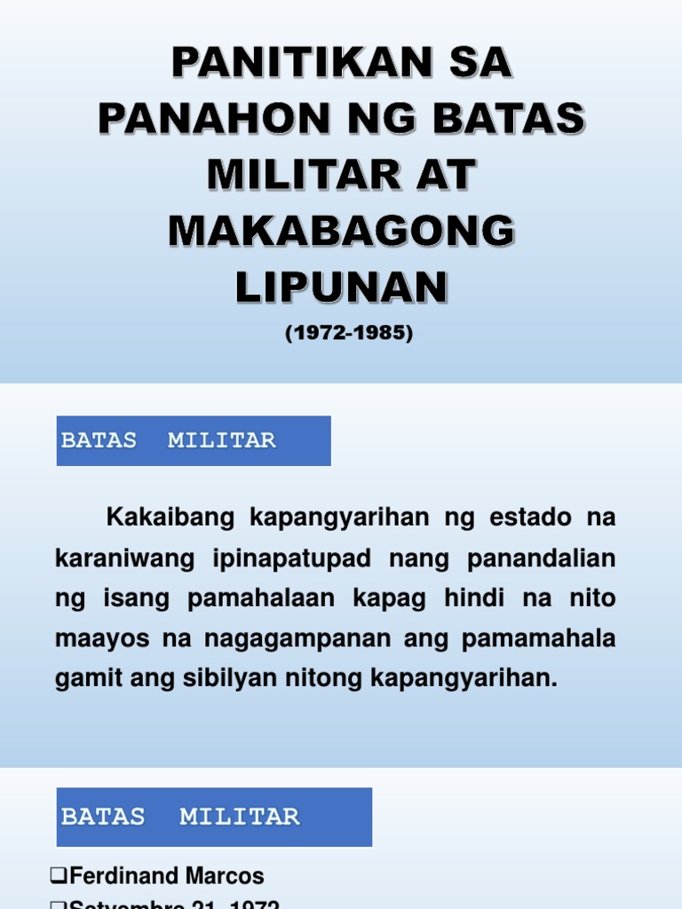 Panitikan Sa Panahon Ng Batas Militar at Makabagong Lipunan(1)