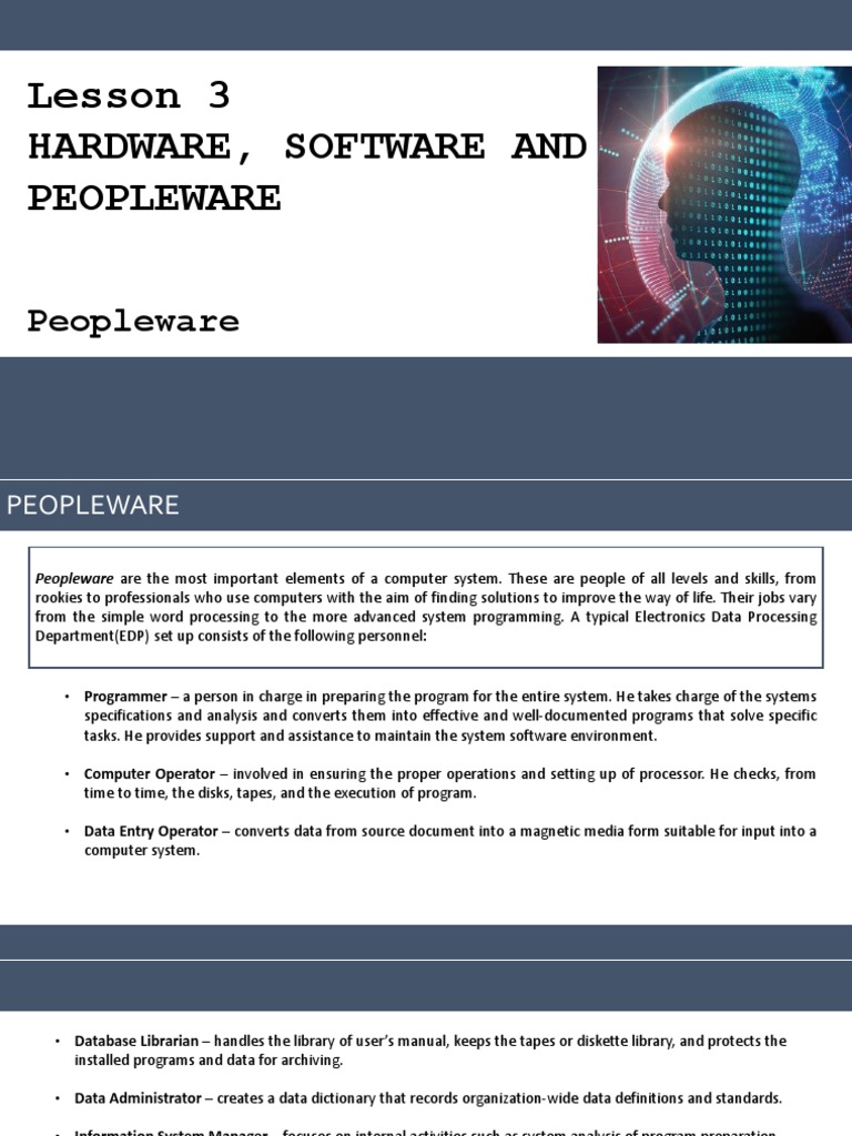 Lesson 3 Hardware, Software and Peopleware PDF