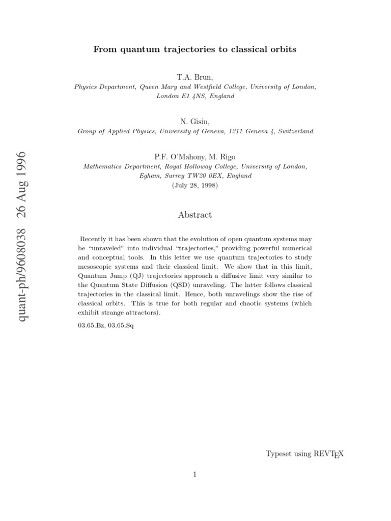 Quantum Trajectories to Classical Orbits | PDF | Quantum Mechanics ...