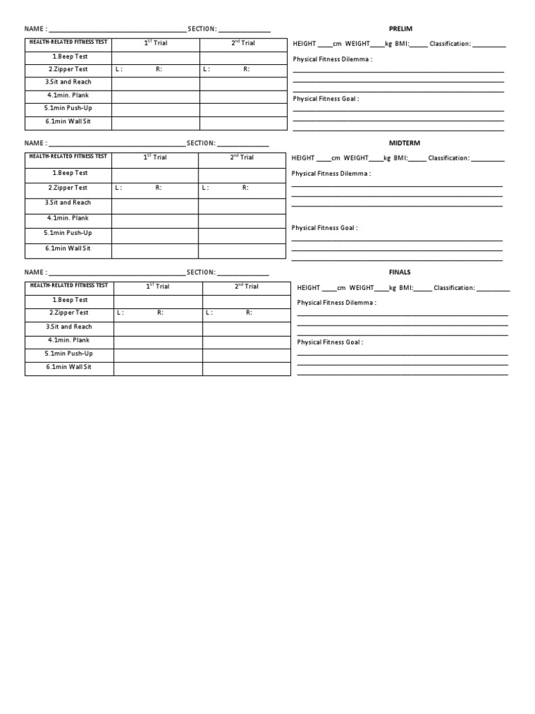 RAF Physical Fitness Test Scorecard | PDF | Physical Exercise | Recreation