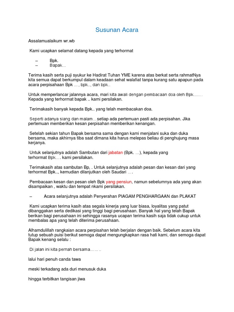 Susunan Acara Pensiunan Karyawan Pdf