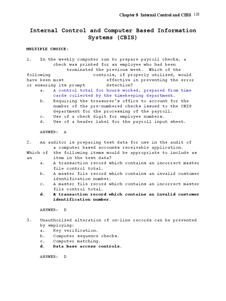 Internal Control and Computer Based Information Systems (CBIS) | PDF ...
