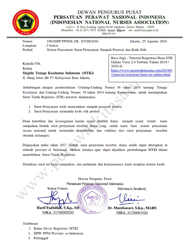 Surat Pernyataan Mentaati Kode Etik Keperawatan Dan Pernyataan Sumpah Keperawatan PPNI