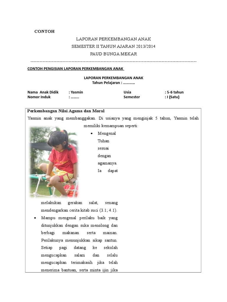 Contoh Laporan Perkembangan Anak | PDF