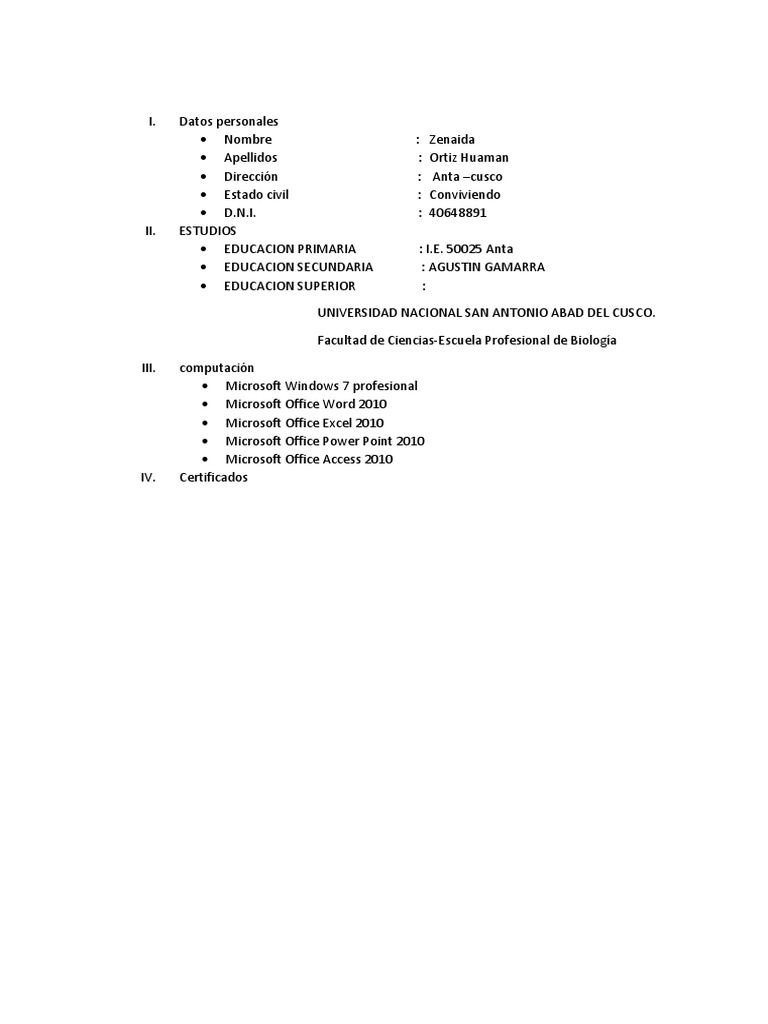 Cv zenaida pdf microsoft office software de oficina