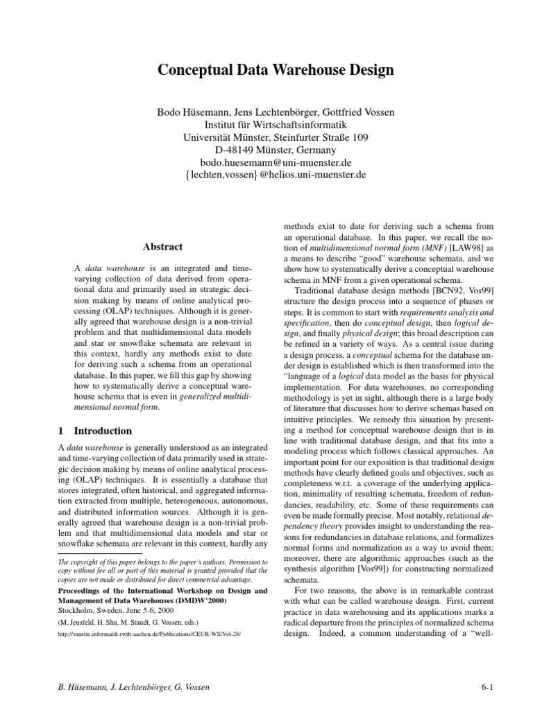 Conceptual Data Warehouse Design | PDF