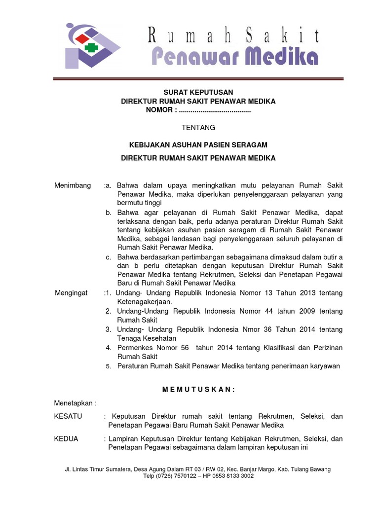 Surat Keputusan Direktur Rumah Sakit Penawar Medika NOMOR