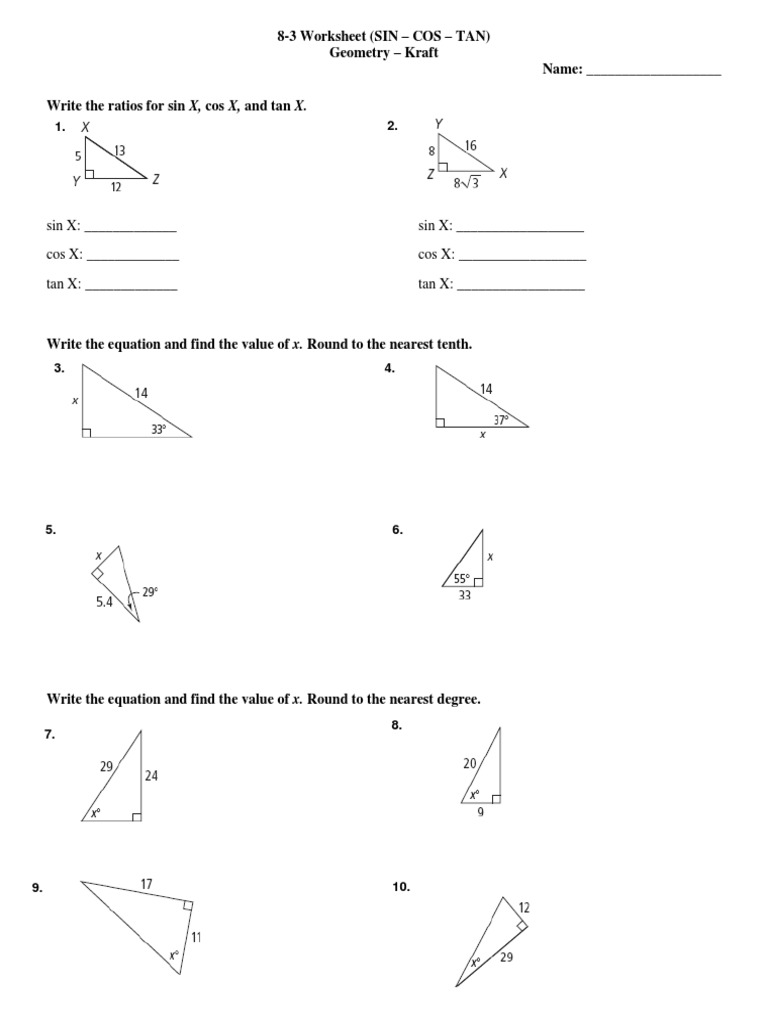 8 3 Worksheet Sin Cos Tan