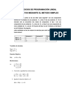 Ejercicios de Programacion Lineal Resueltos Mediante El Metodo Simplex |  PDF | Programación lineal | Enseñanza de matemática