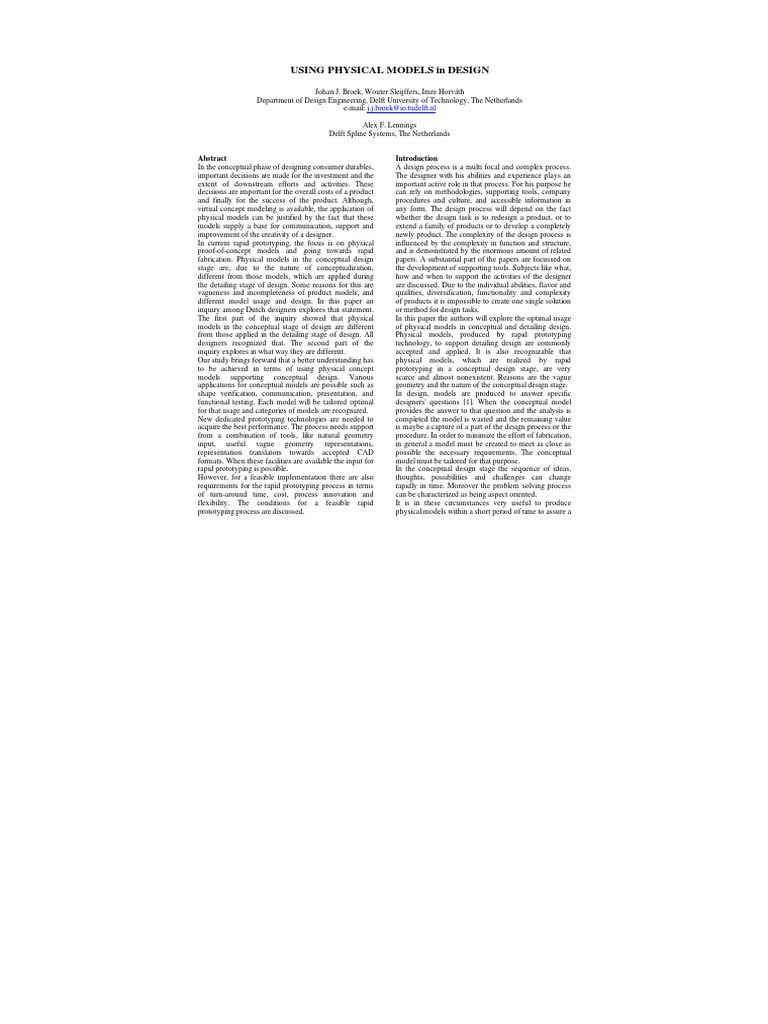Using Physical Models In Design Pdf Conceptual Model Prototype
