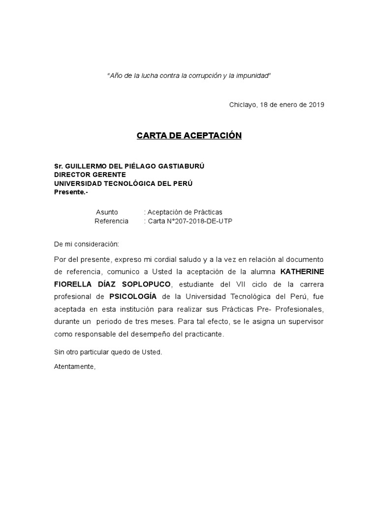Carta Aceptacion De Practicas