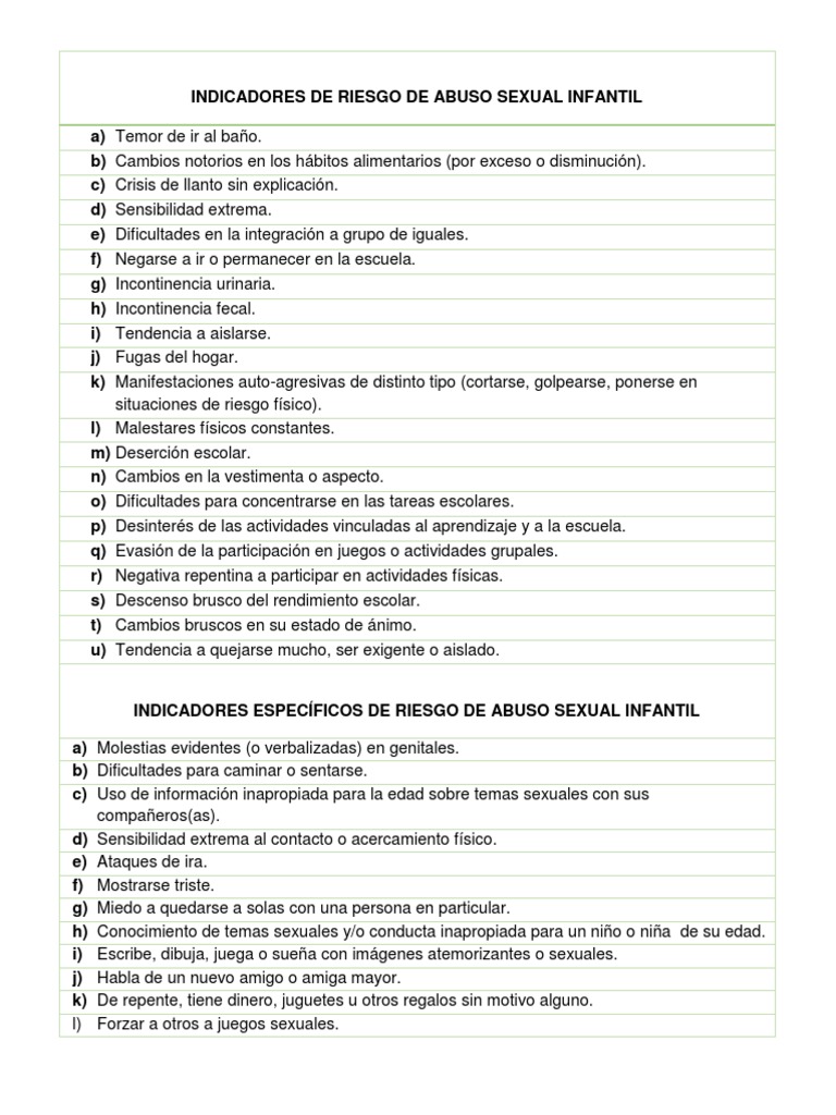 Indicadores de Riesgo ASIEAM | PDF | Abuso Sexual Infantil | Abuso sexual