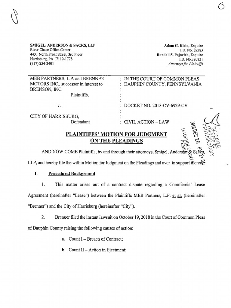 Plaintiff's Motion For Judgements