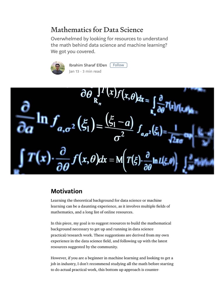 Mathematics For Data Science - Towards Data Science | PDF | Linear ...