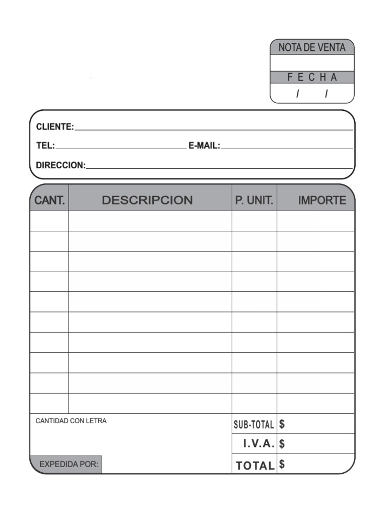 Ejemplo de Nota de Venta Editable | PDF