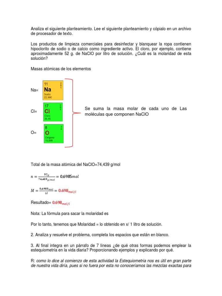 Estequiometria En La Vida Cotidiana Tados