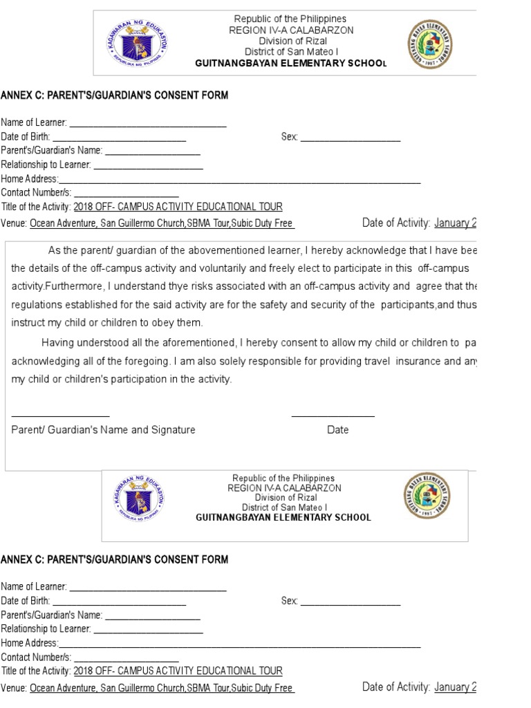Off-Campus Activity Consent Form | PDF | Consent | Interpersonal ...
