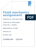 Fluid Mechanics Assignment: Course No. Ce2130