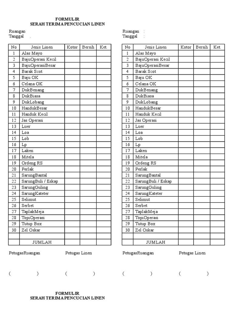Formulir Inventory Linen Rumah Sakit | PDF