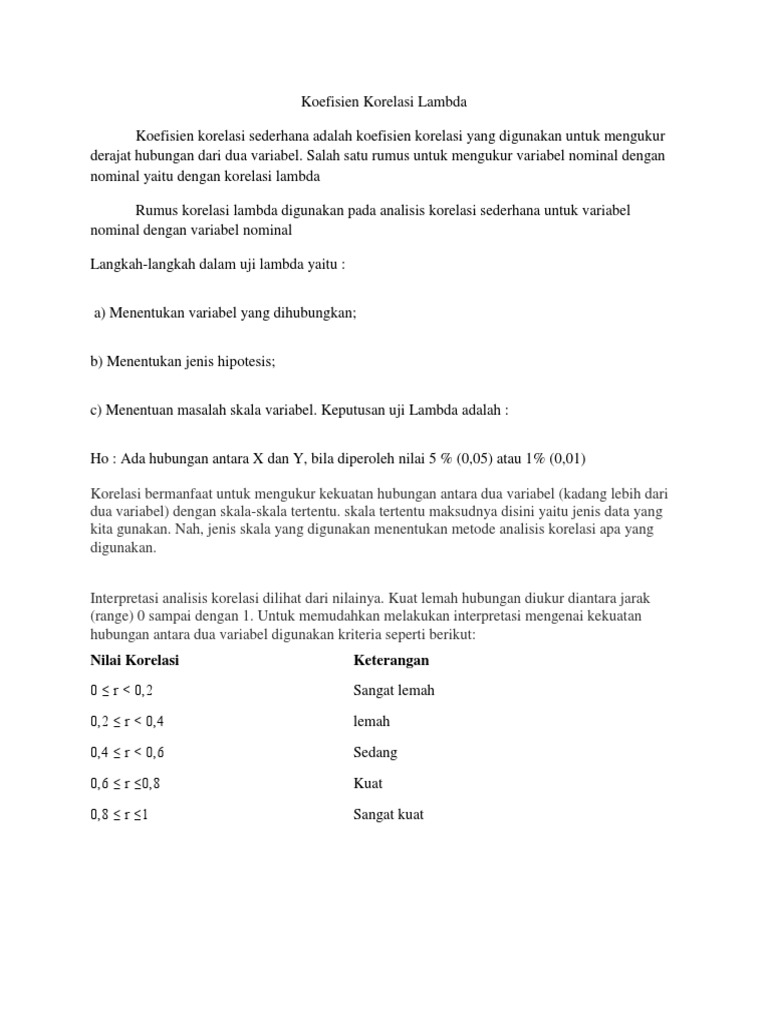 Koefisien Korelasi Lambda