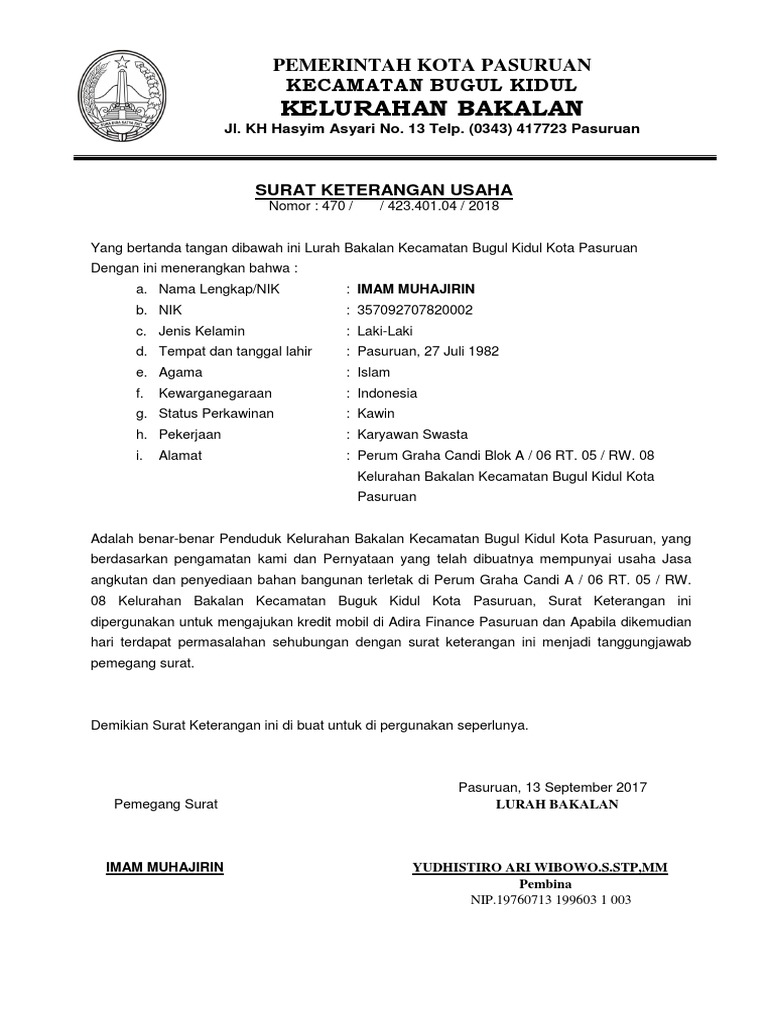 Surat Keterangan Usaha