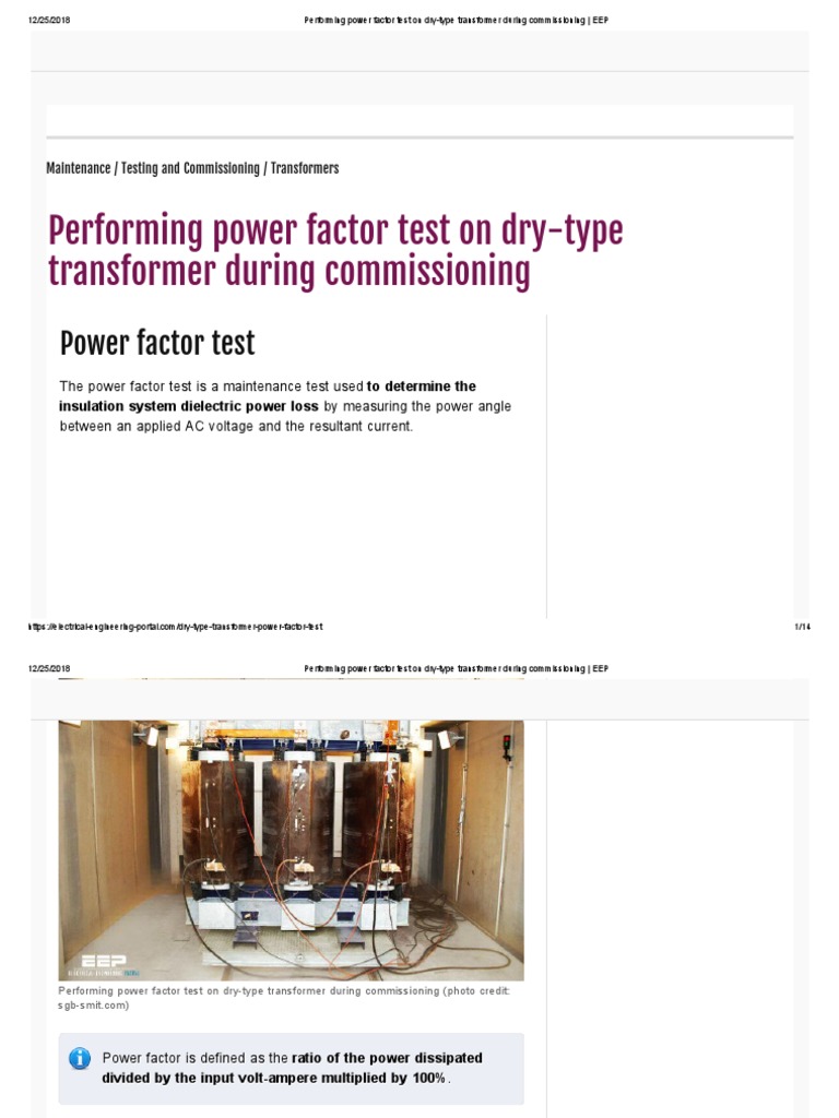 Performing Power Factor Test On Dry-Type Transformer During ...