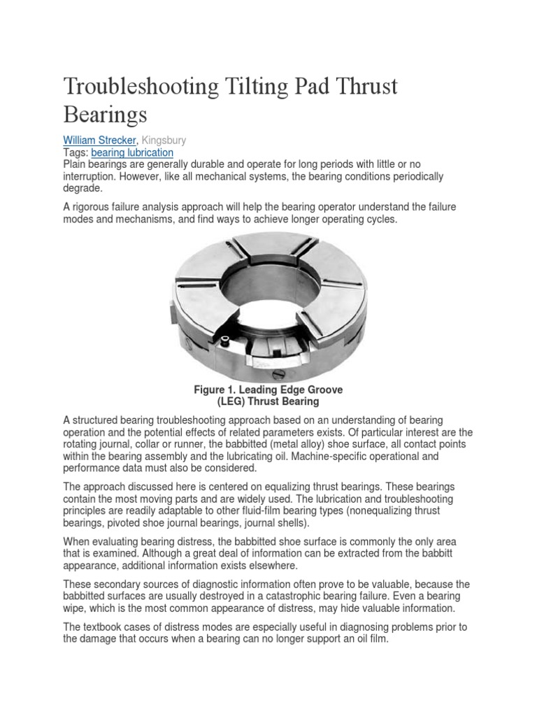 Troubleshooting Tilting Pad Thrust Bearings: William Strecker Bearing ...
