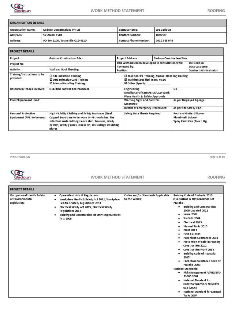 Roofing Work Method Statement | PDF | Personal Protective Equipment ...