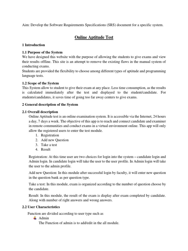Online Aptitude Test: 1.1 Purpose of The System | PDF | Test ...