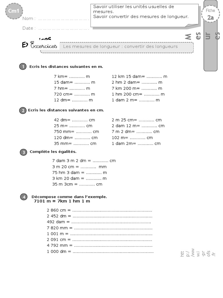 Exercice De Conversion Et Corrigé Pdf Cm2 Cm1 Exercices Longueurs Convertir | PDF | Des sports | Athlétisme